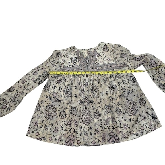 Rebecca Taylor Womens Silk V-neck Long Sleeve Printed Blouse Peasant Cream Sz 4 - Picture 6 of 11